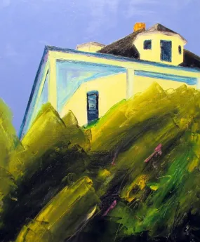 "House on a Hill" by Janis Sanders - Contemporary Coastal Landscape Painting